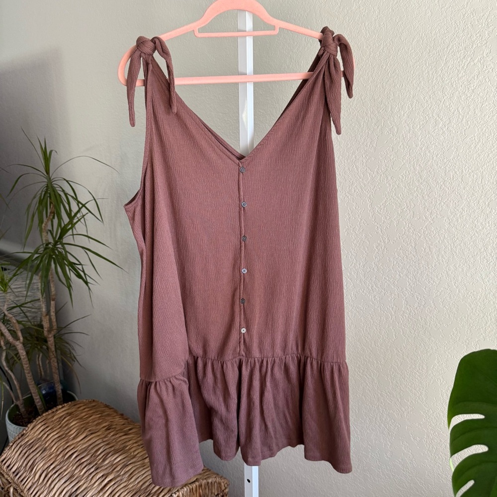 LOFT Brown Mauve Bow Tie Flounce Dress Women's Size Large Sleeveless Sundress